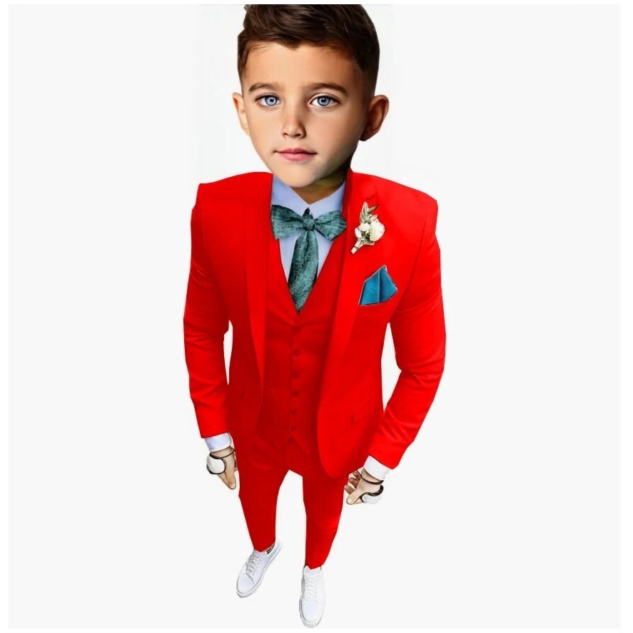 Casual Beige Suit for Boys Wedng Notached Lapel Fashion Style Jacket Vest Pants 3 Pieces Party Child Clothes Slim Fit Kids