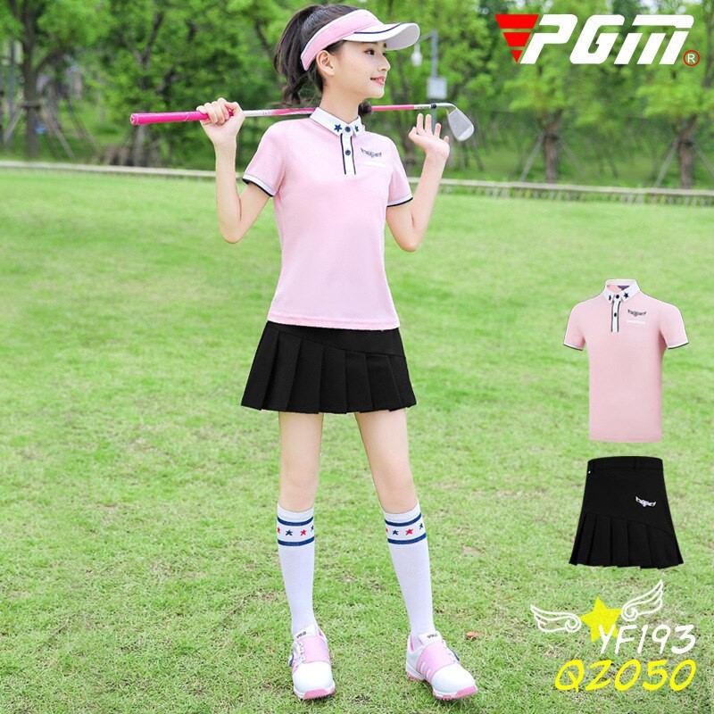 IMPORT PGM Summer Children's Golf Clothing Girls Short Sleeve T-shirt Golf Clothing Pleated Skirt