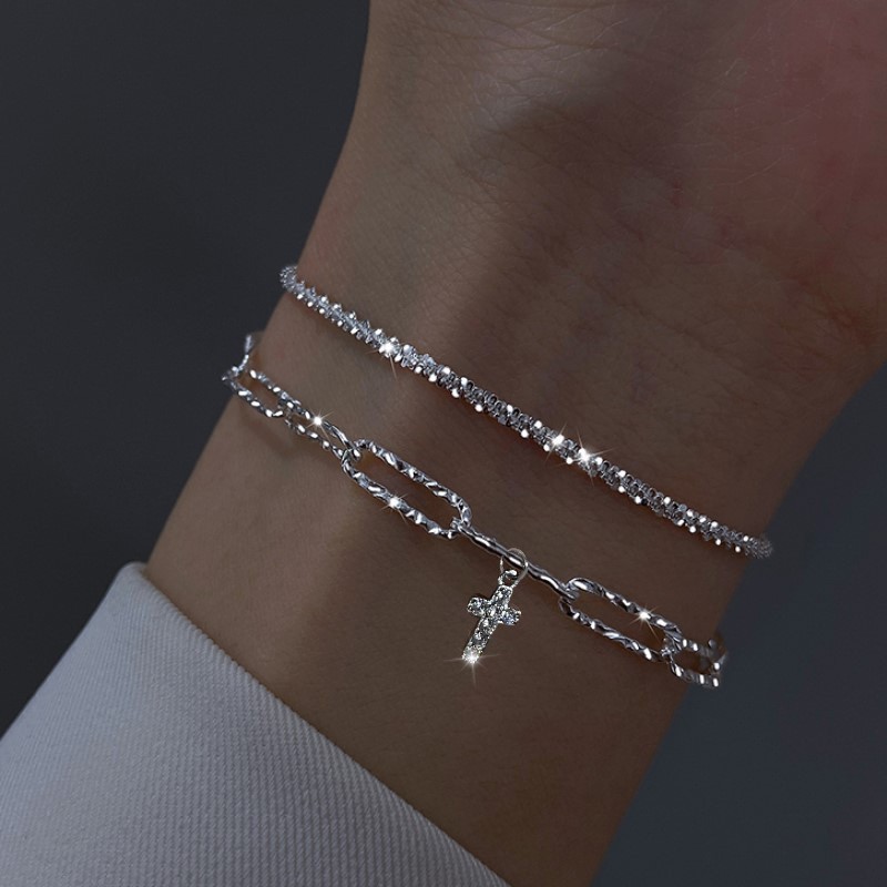 New Sparkling Golden Silver Color Bracelet Two-Piece Set Women's Fashion Trendy Daily Accessories Party Jewelry Birthday Gifts
