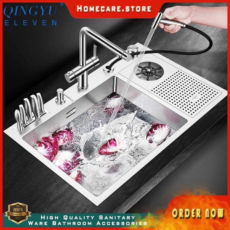 Handmade Brushed Sink 304 Stainless Steel 4mm Thickness High Pressure Cup Washer Bar Counter kitchen