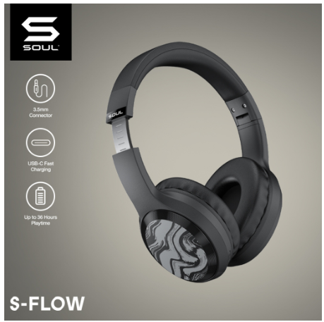 SOUL S-Flow Over-Ear Stereo Headphones Bluetooth 5.0-Hitam