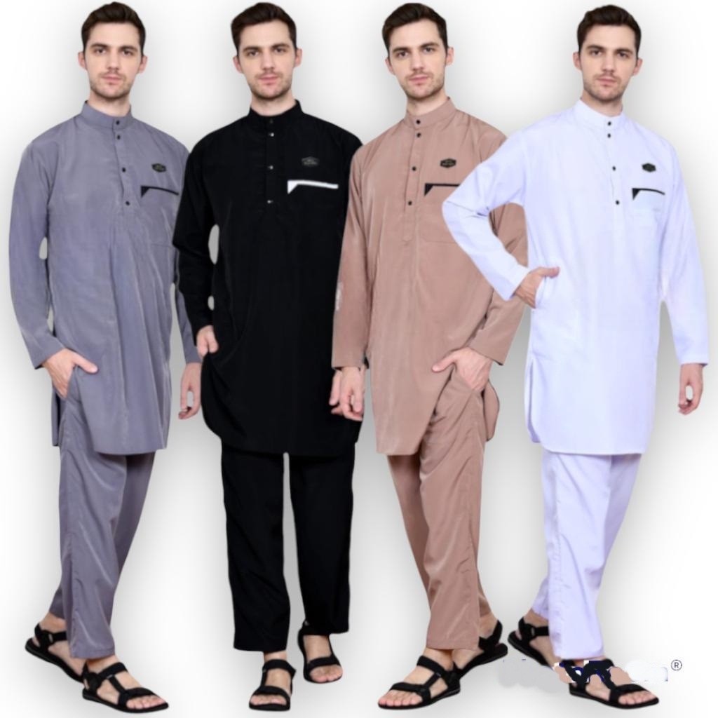 KOKO SETELAN POLOS LENGAN PANJANG - BAJU KURTA PAKISTAN SET CELANA - KOKO PRIA DEWASA