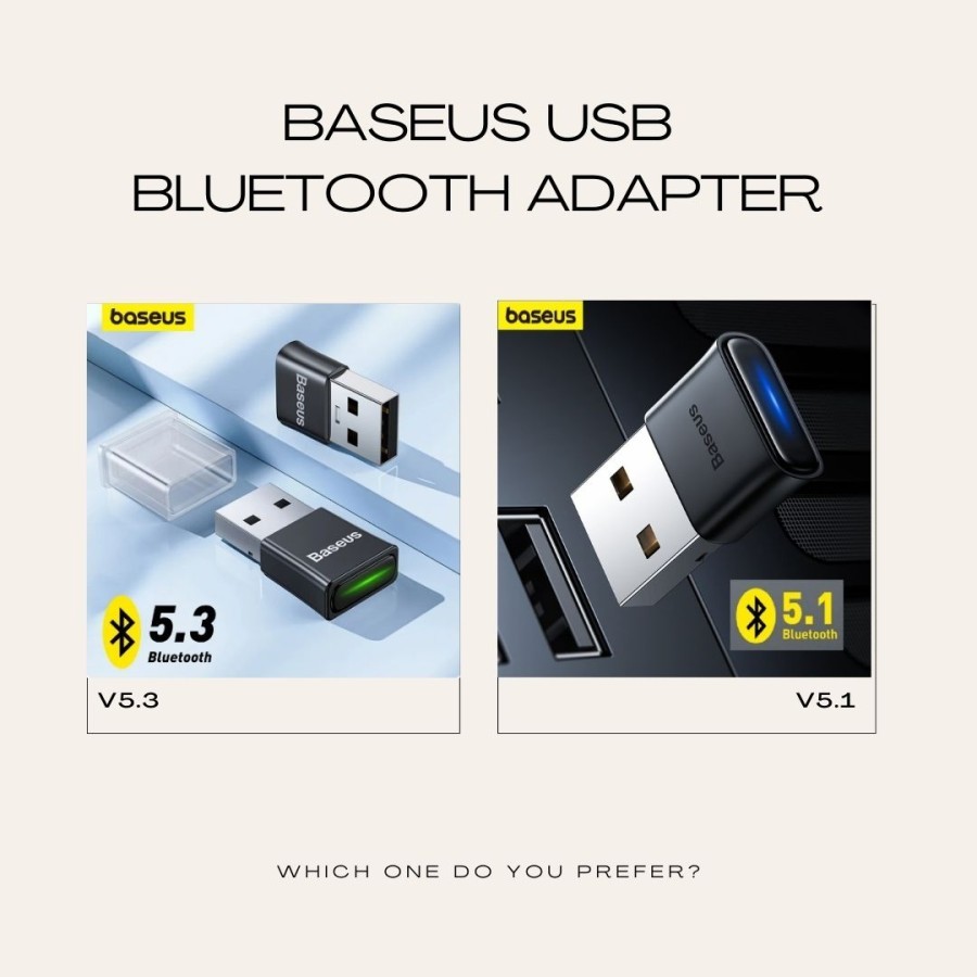 Baseus USB Bluetooth Adapter v5.0 For Laptop PC to Wireless Devices - V5.1