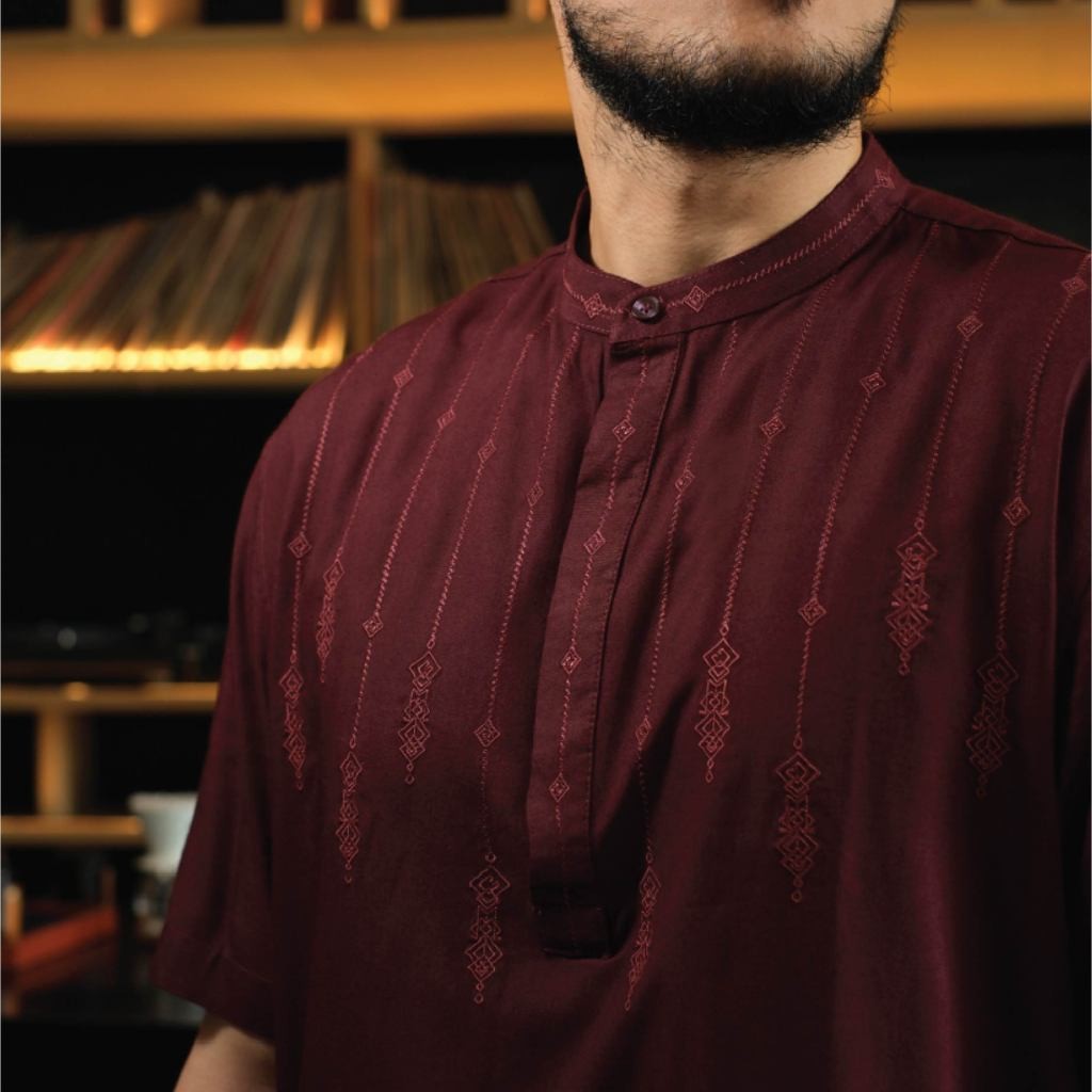 CUTOFF Rayyan Kemeja Koko Cotton Rayon Kasual Bordir Basic Polos Pria Lengan Pendek