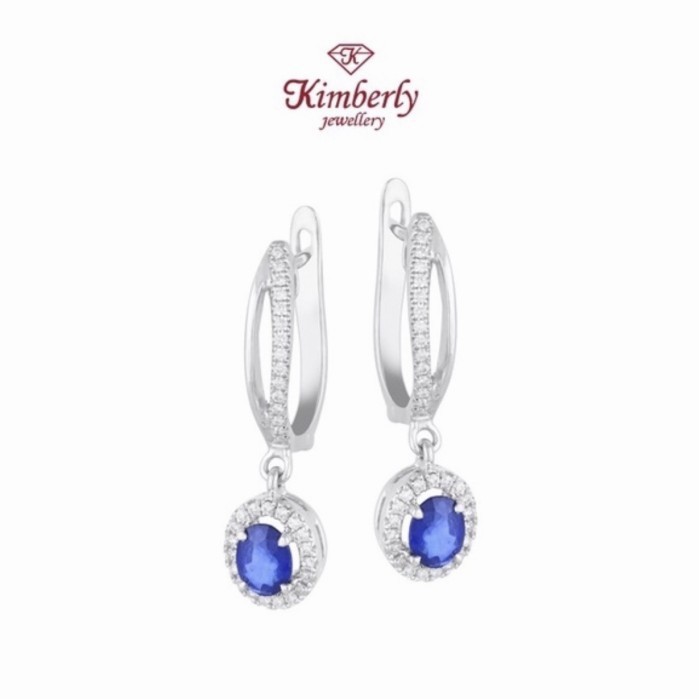Anting Berlian Batu Blue Sapphire KER752565 - Kimberly Jewellery