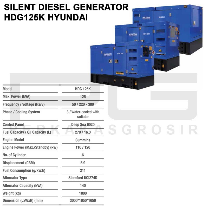 Silent Diesel Generator HYUNDAI HDG 125K Generator Genset HDG-125K