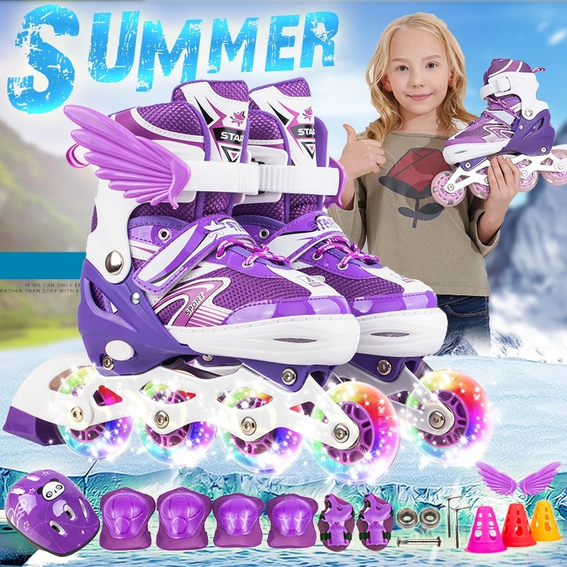 New Children Kids Inline Skate Adjustable Size Flashing Roller Skating Shoes Girl Boy's Patines