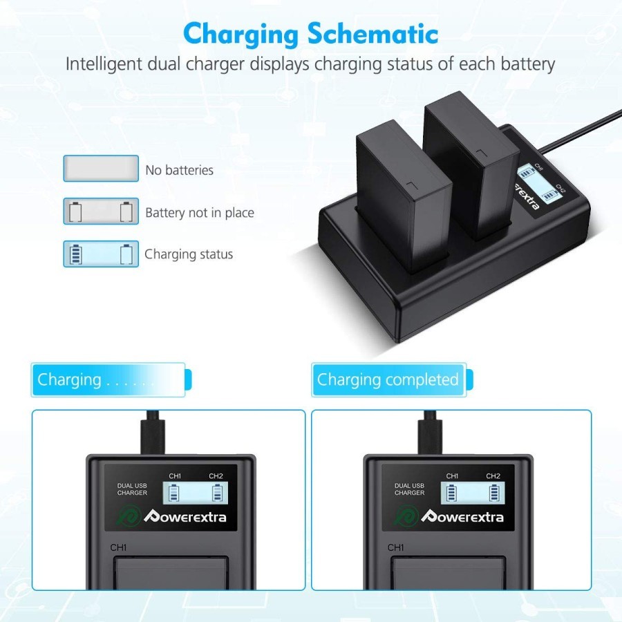 Powerextra Battery (2-Pack) and Charger for Fujifilm NP-W126 NP-W126S