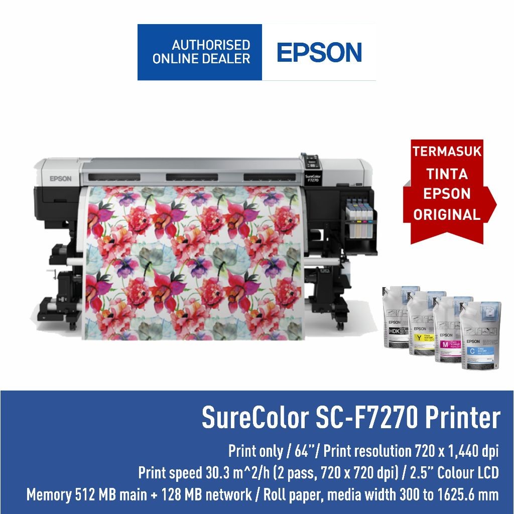 PRINTER EPSON SUBLIMASI SURECOLOR SC-F7270 SC F7270 64INCI BAJU MUG